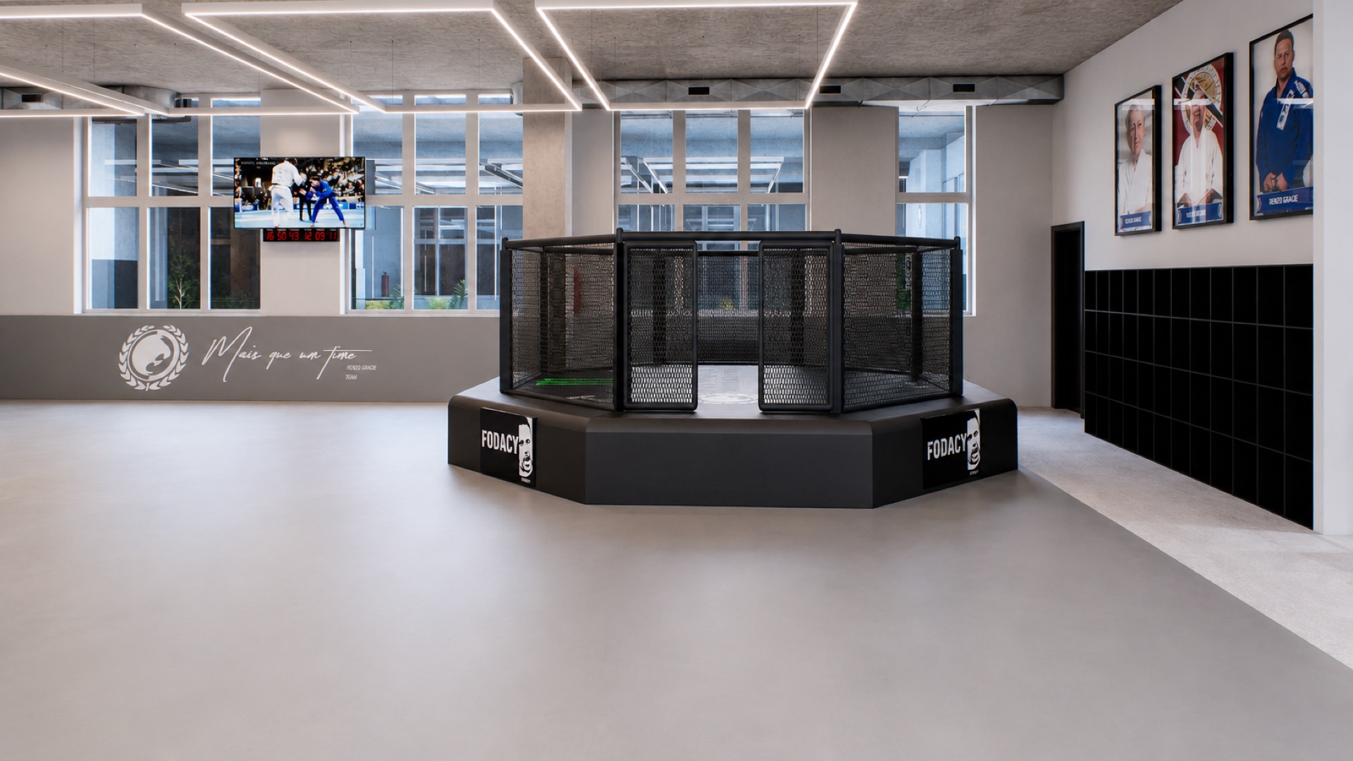 Octógono em vista frontal com iluminação de galeria